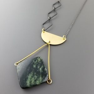 Austin Necklace - Brass & Green Jasper